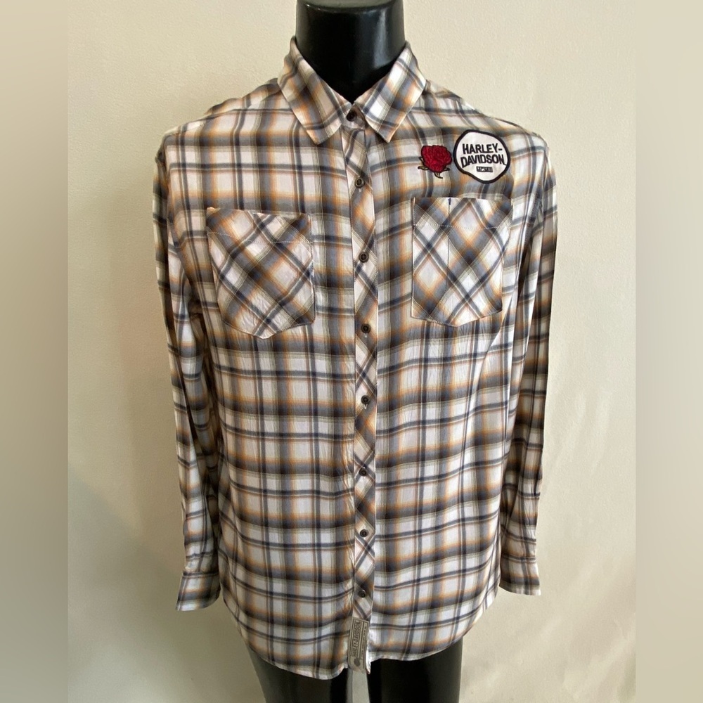 Harley-Davidson Shirt Women’s Medium Flannel Long Sleeve Harley Vibes Button Up